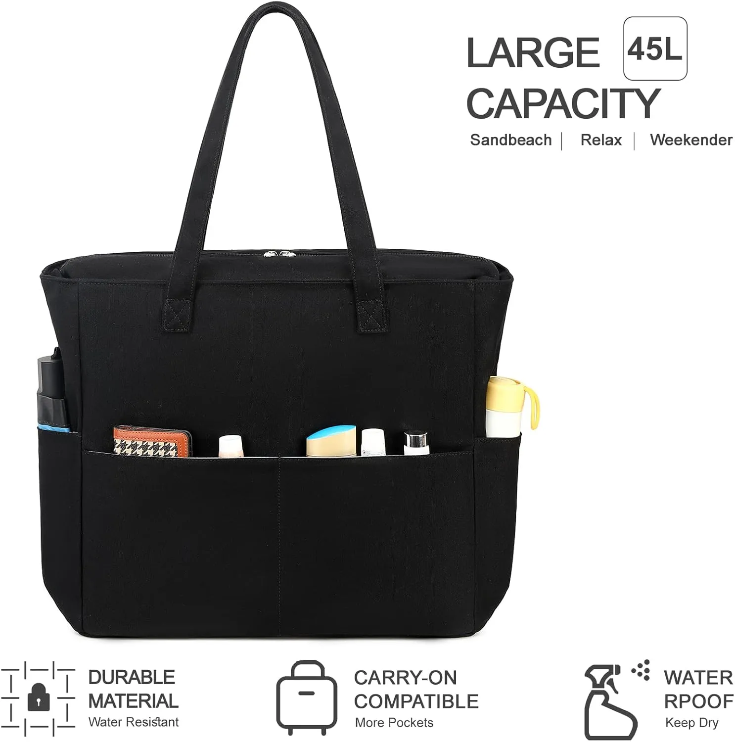 LEDAOU Beach Bag Waterproof Sandproof Women Tote Bag Pool Bag with Zipper for Gym Grocery Travel with Wet Pocket