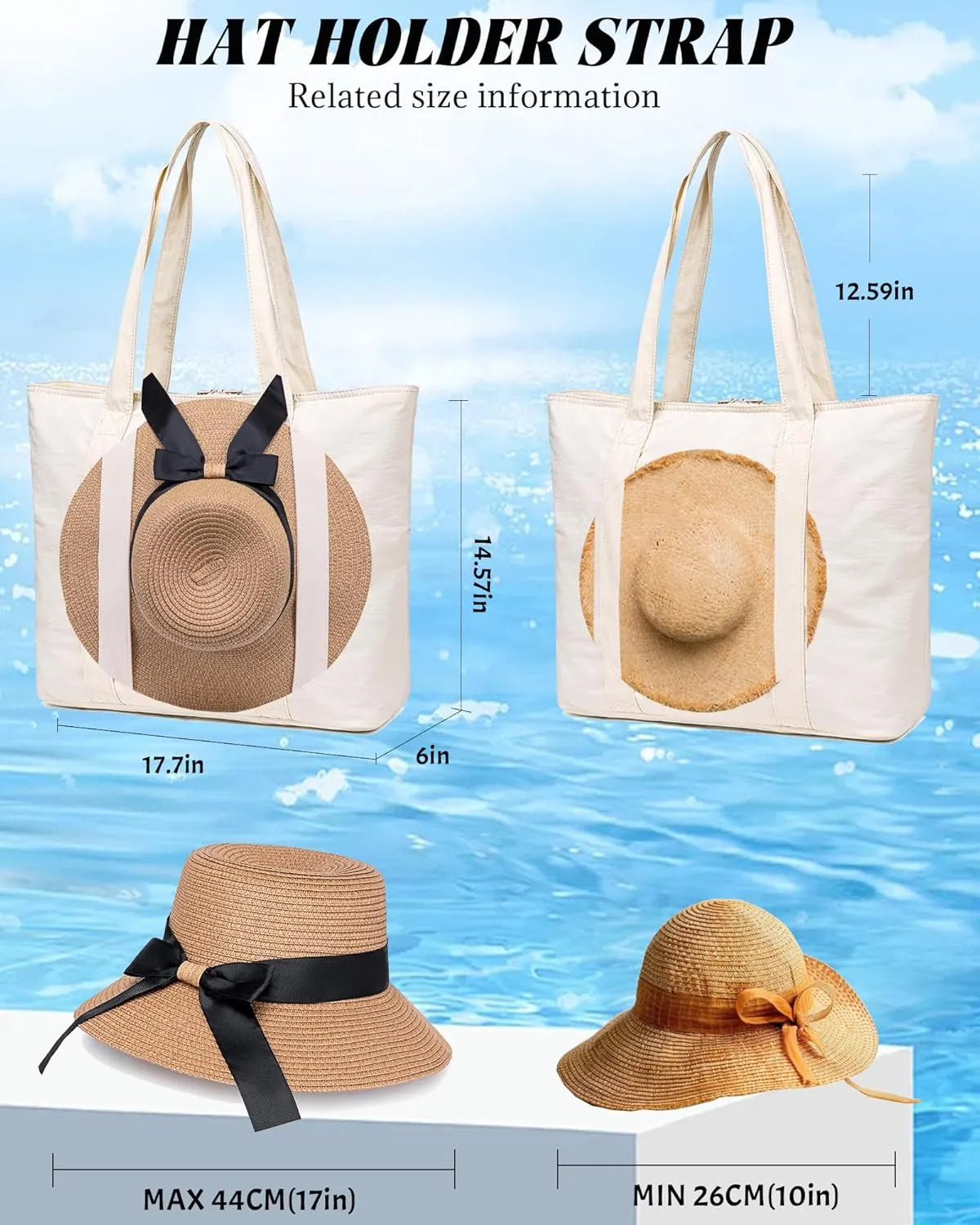 LEDAOU Large Beach Tote Bag Women Waterproof Beach Bag Sandproof Pool Bag with Zipper Travel Gym Tote Bag