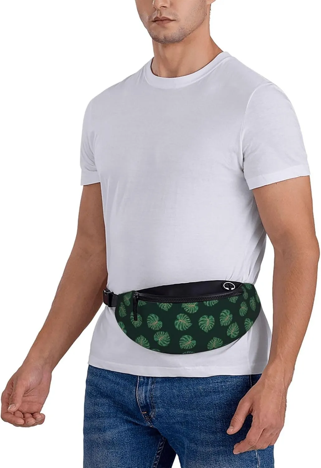 Leisure Sports Crossbody Bag Running Casual Hands-Free Wallets Waist Pack for Man Woman Father's Day for Dad Round Green Leaf