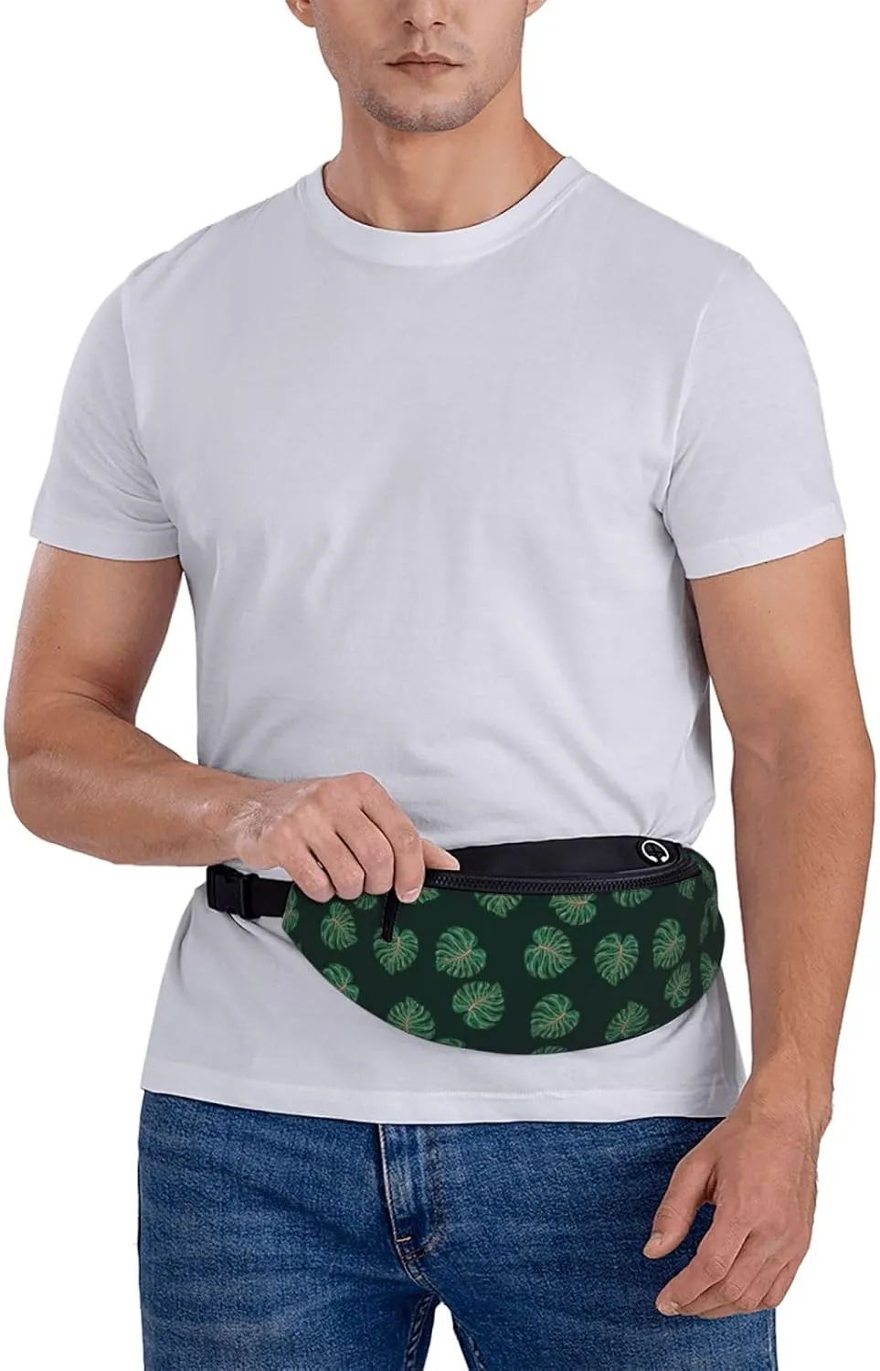 Leisure Sports Crossbody Bag Running Casual Hands-Free Wallets Waist Pack for Man Woman Father's Day for Dad Round Green Leaf