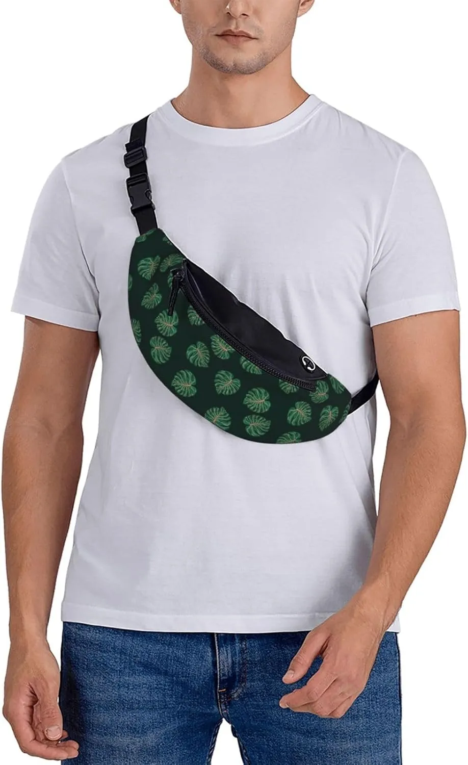 Leisure Sports Crossbody Bag Running Casual Hands-Free Wallets Waist Pack for Man Woman Father's Day for Dad Round Green Leaf