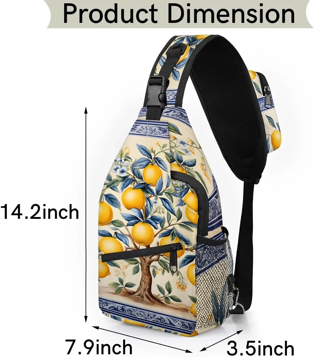 Lemon Fruit Tree Sling Bag for Women Men, Waterproof Crossbody Sling Backpack Travel Outdoor Sports Chest Bag