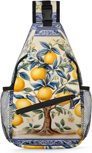 Lemon Fruit Tree Sling Bag for Women Men, Waterproof Crossbody Sling Backpack Travel Outdoor Sports Chest Bag