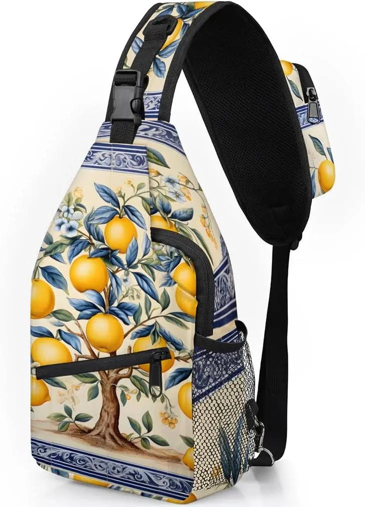 Lemon Fruit Tree Sling Bag for Women Men, Waterproof Crossbody Sling Backpack Travel Outdoor Sports Chest Bag