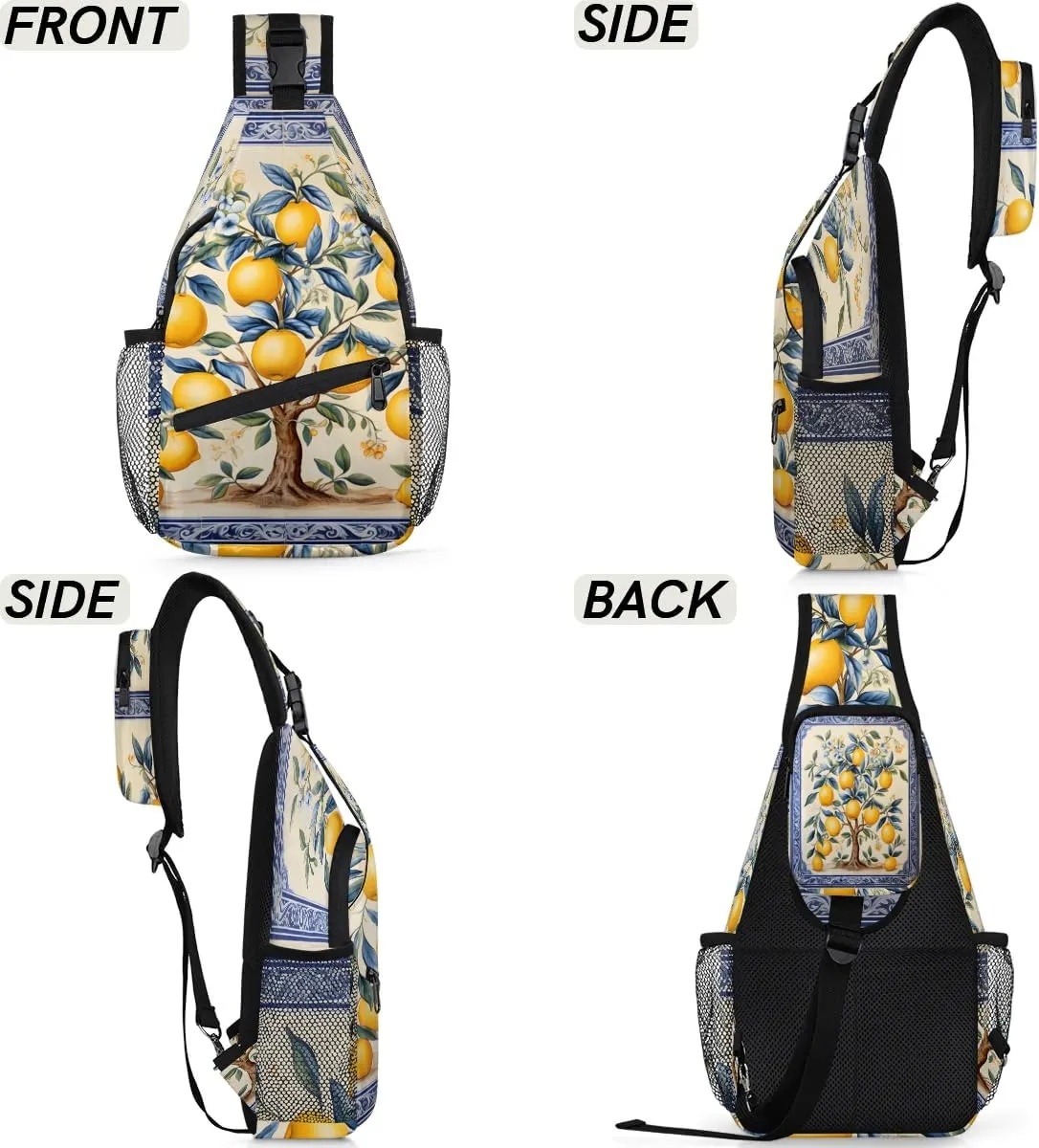 Lemon Fruit Tree Sling Bag for Women Men, Waterproof Crossbody Sling Backpack Travel Outdoor Sports Chest Bag