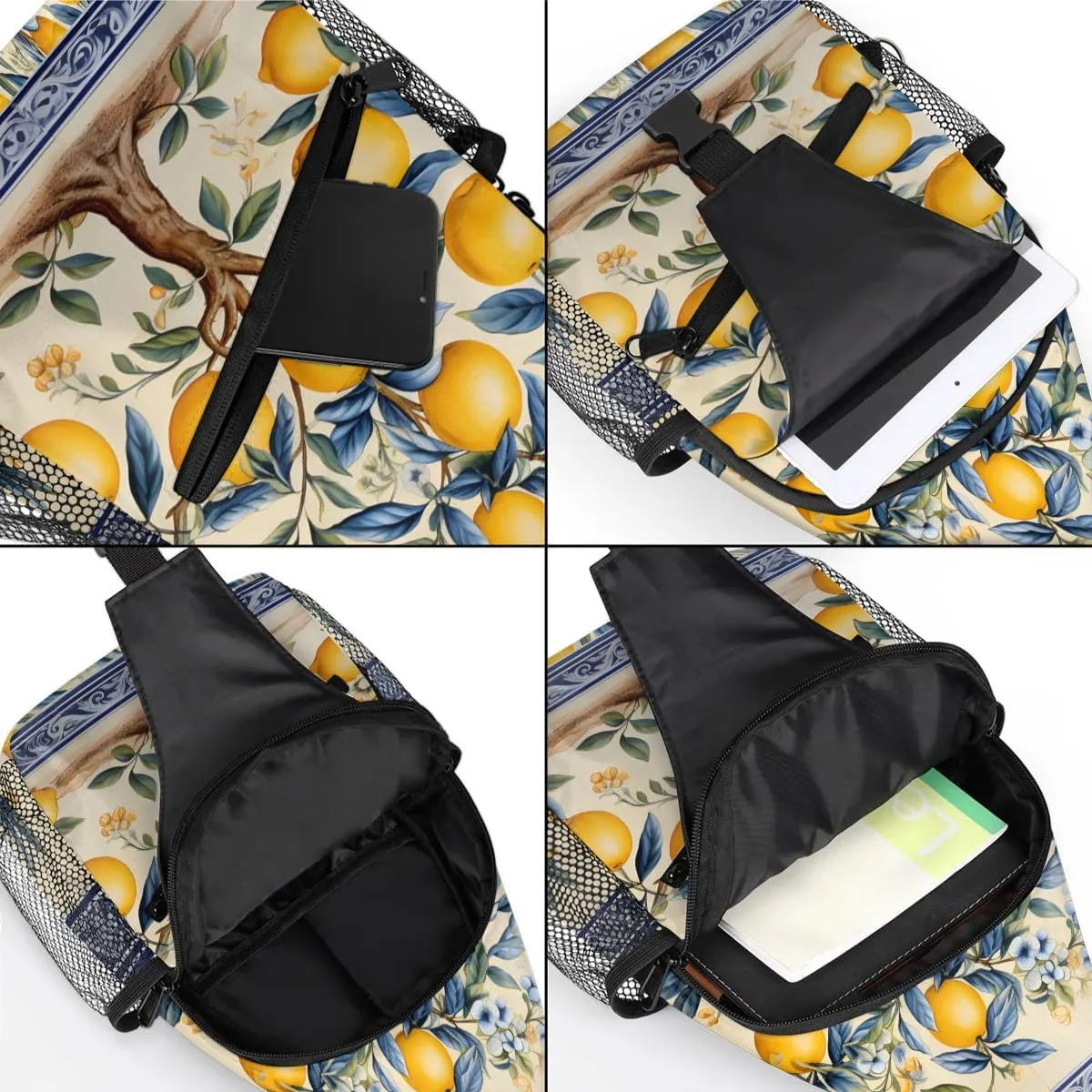 Lemon Fruit Tree Sling Bag for Women Men, Waterproof Crossbody Sling Backpack Travel Outdoor Sports Chest Bag