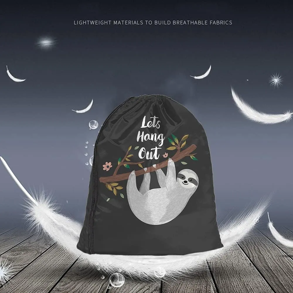 Let's Hang Out Drawstring Bags Backpack Bag Letter Quote Cartoon Animal Cute Sloth Branch Pink Flower Happy Sport Gym Sack Drawstring Bag String Bag Yoga Bag for Men Women