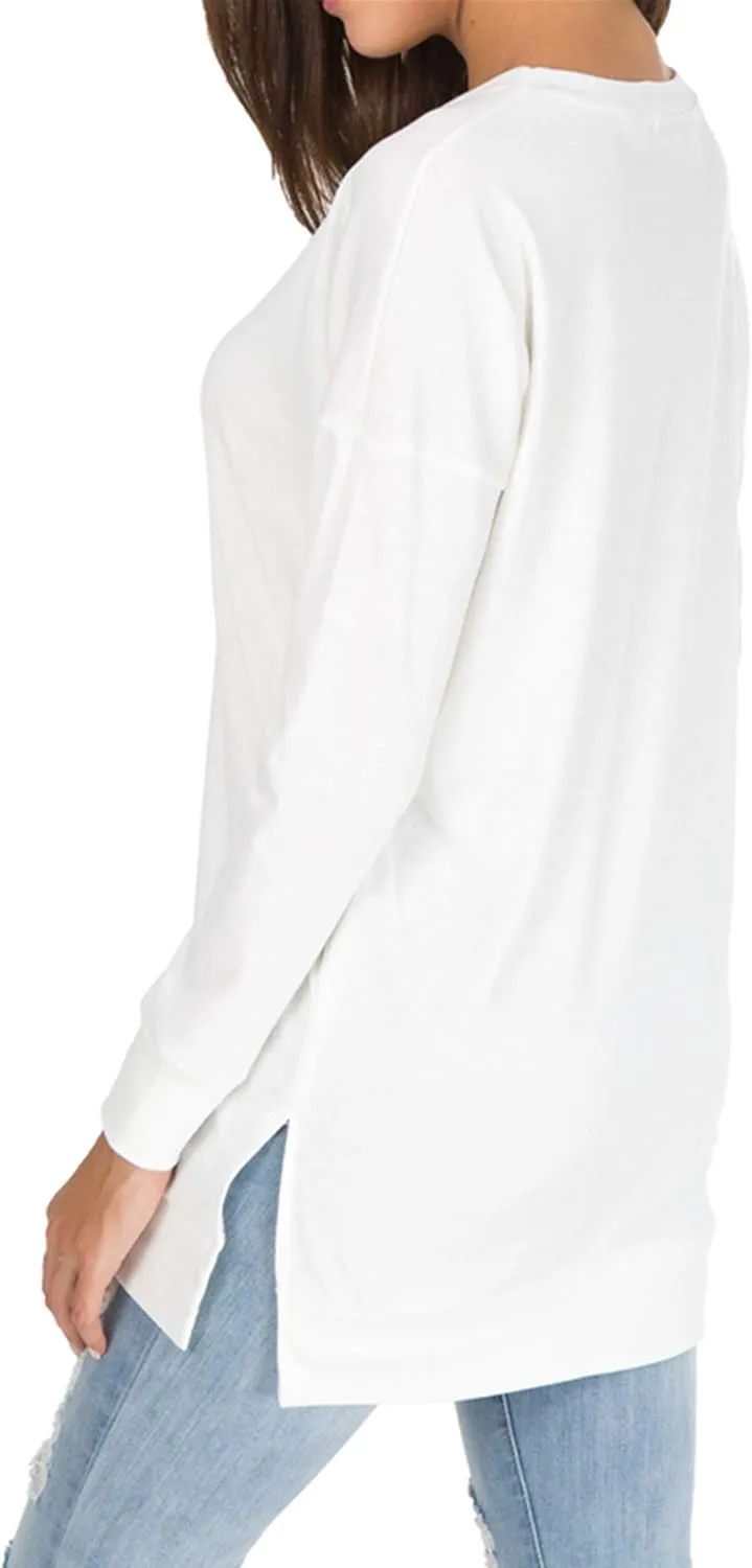 levaca Women's Fall Long Sleeve Side Split Loose Blouses Casual Pullover Tunic Tops