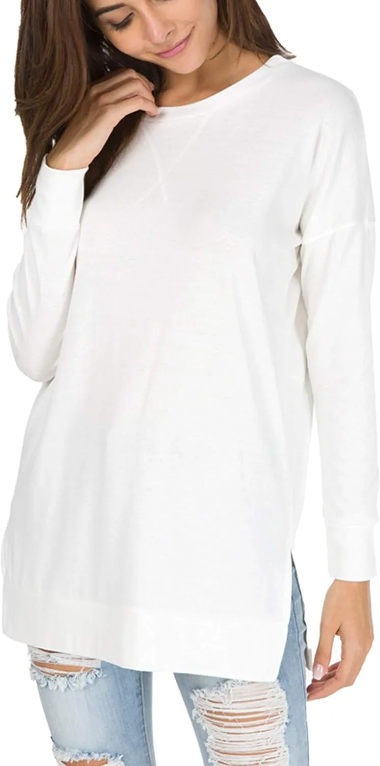levaca Women's Fall Long Sleeve Side Split Loose Blouses Casual Pullover Tunic Tops