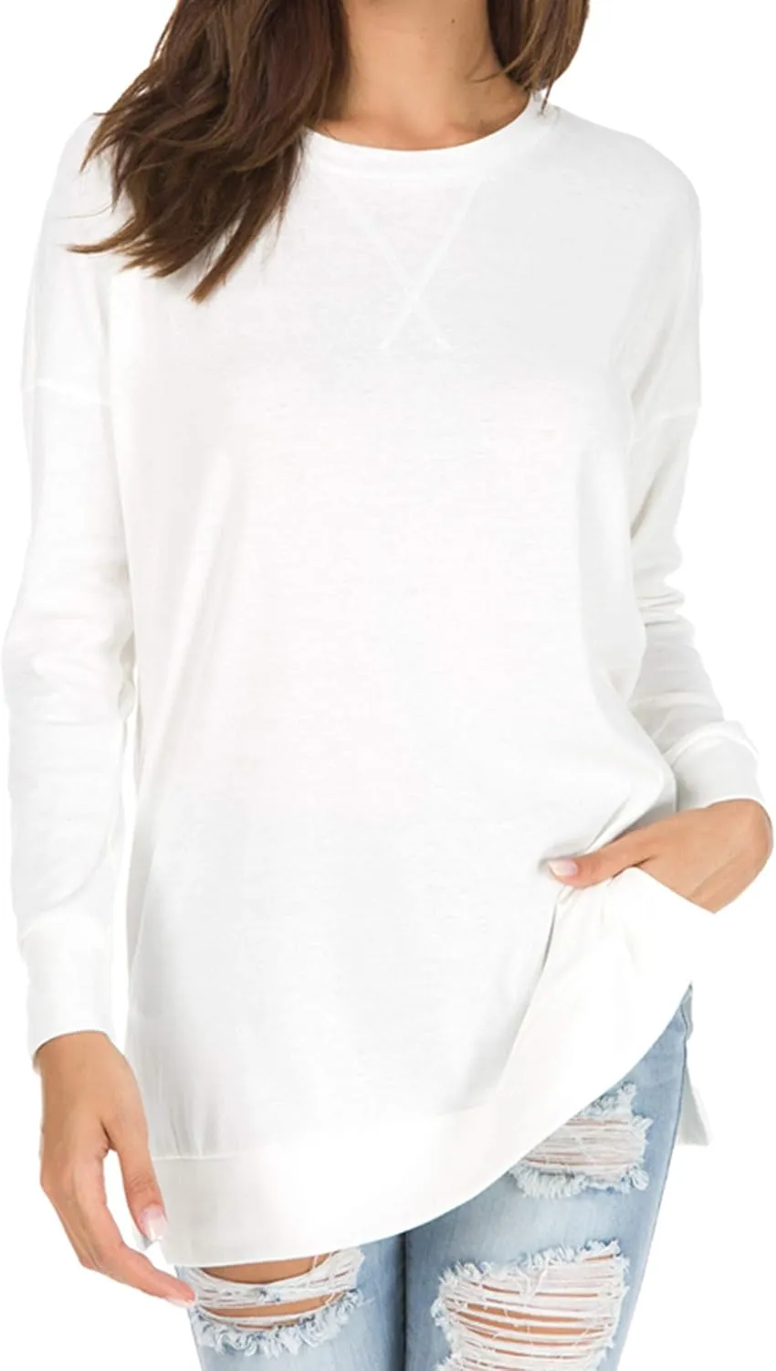 levaca Women's Fall Long Sleeve Side Split Loose Blouses Casual Pullover Tunic Tops