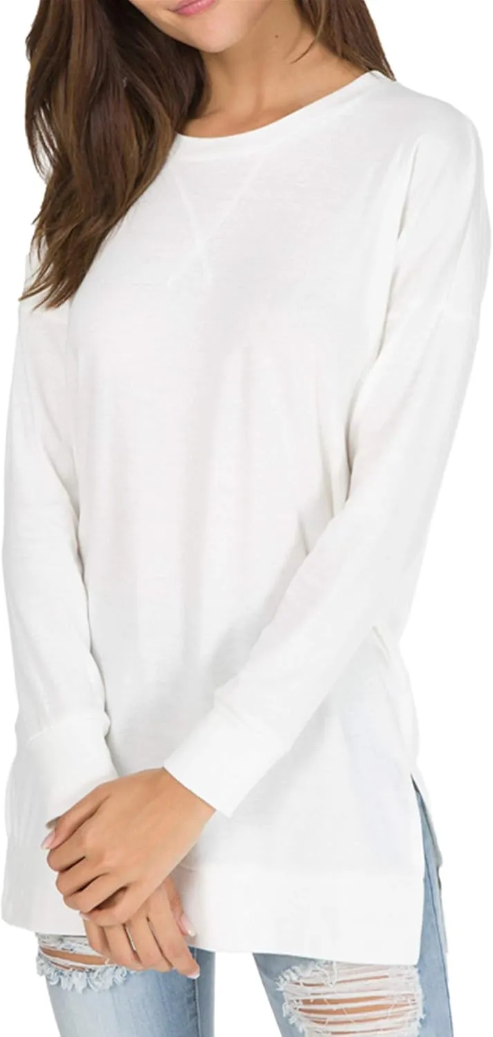 levaca Women's Fall Long Sleeve Side Split Loose Blouses Casual Pullover Tunic Tops