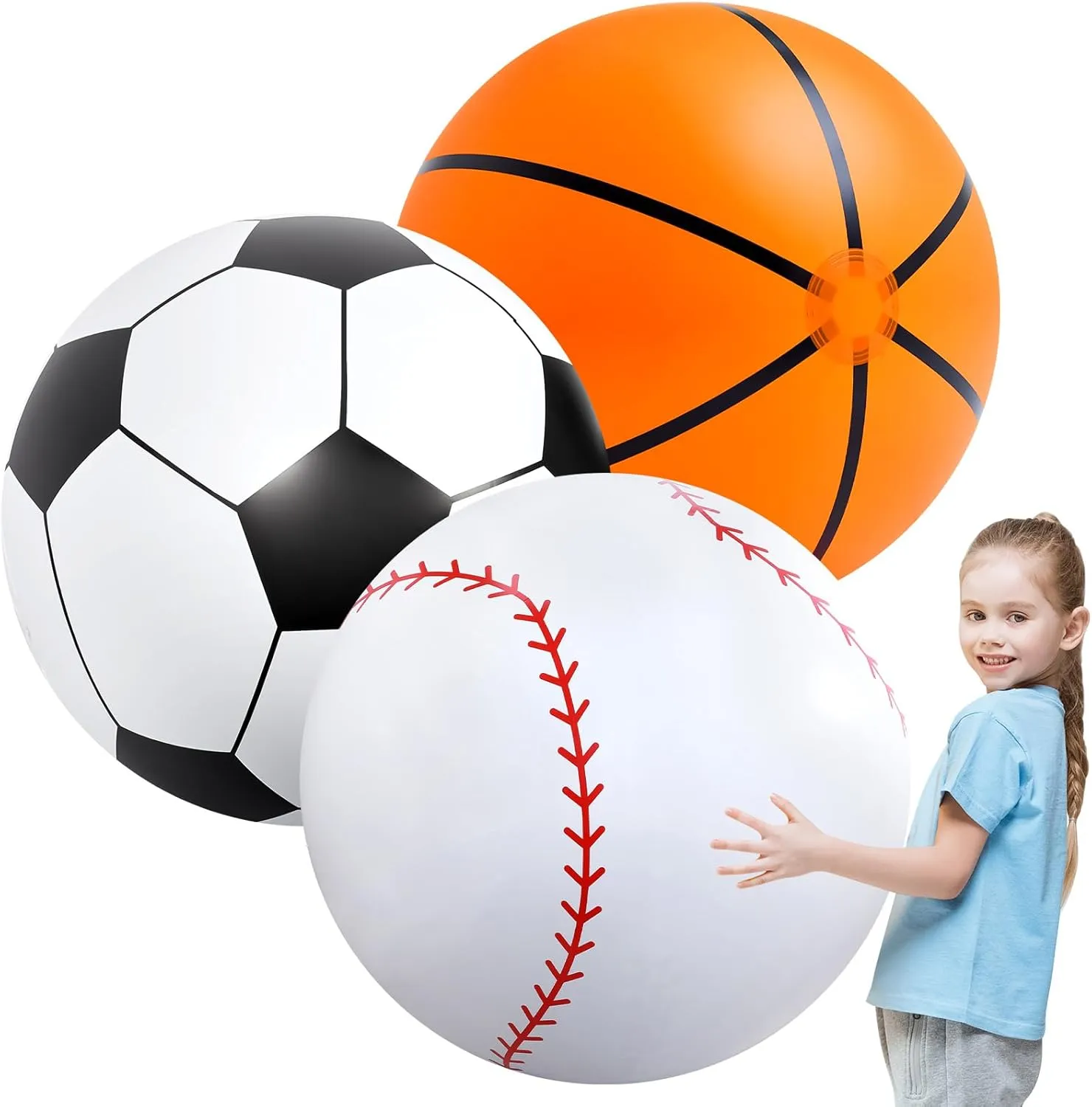 Lewtemi 3 Pcs 27 Inch / 40 Inch Giant Inflatable Sports Balls Large Inflatable Beach Ball Inflatable Baseballs Soccer Ball Basketball for Sports Themed Birthday Party Favor(27 Inch)