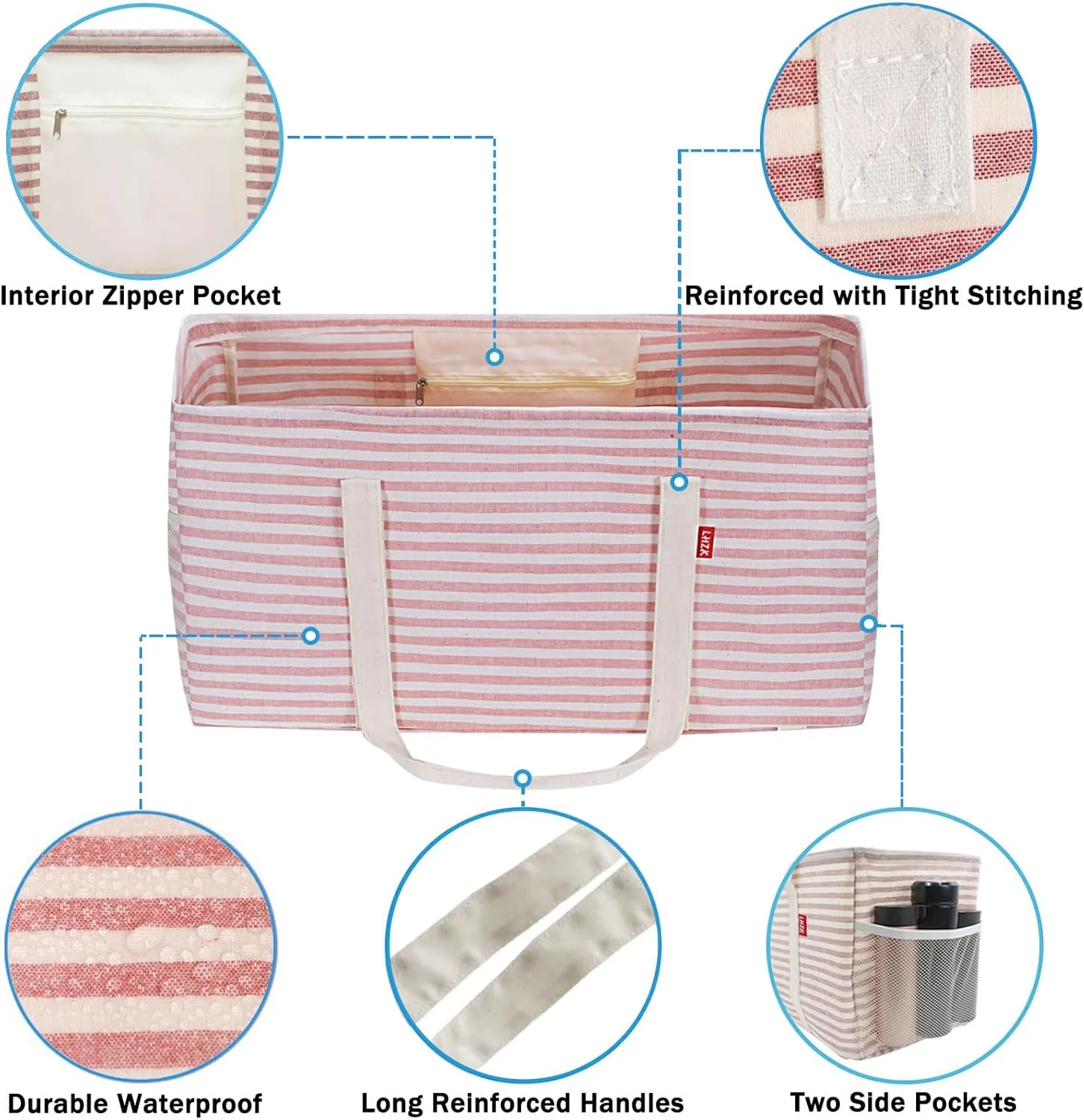 LHZK Standing Extra Large Utility Tote Bag with Metal Wire Frame and the Sides Rinforced, Extra Large Tote Bag with Handle, Reusable Grocery Bags Foldable, Beach Bag, Car Tote (Pink)