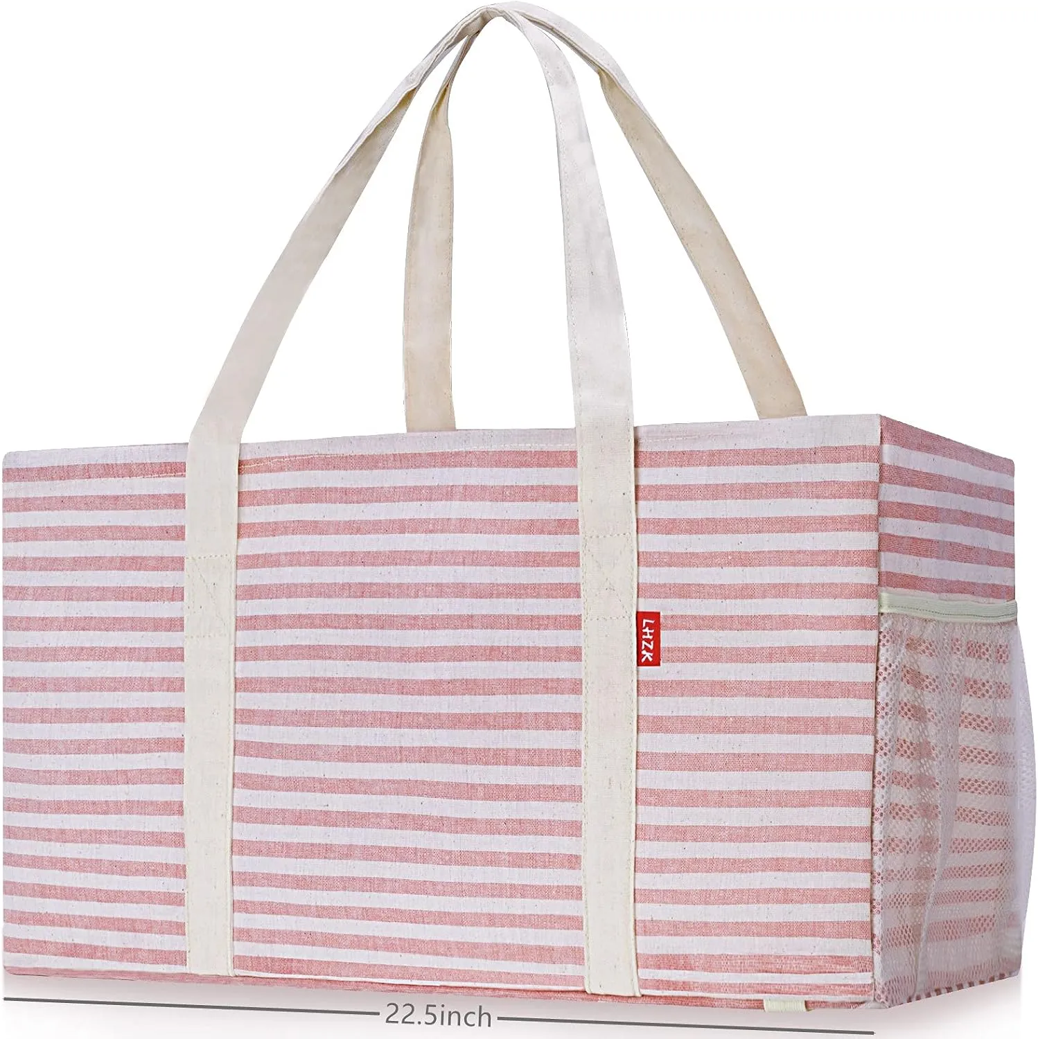 LHZK Standing Extra Large Utility Tote Bag with Metal Wire Frame and the Sides Rinforced, Extra Large Tote Bag with Handle, Reusable Grocery Bags Foldable, Beach Bag, Car Tote (Pink)
