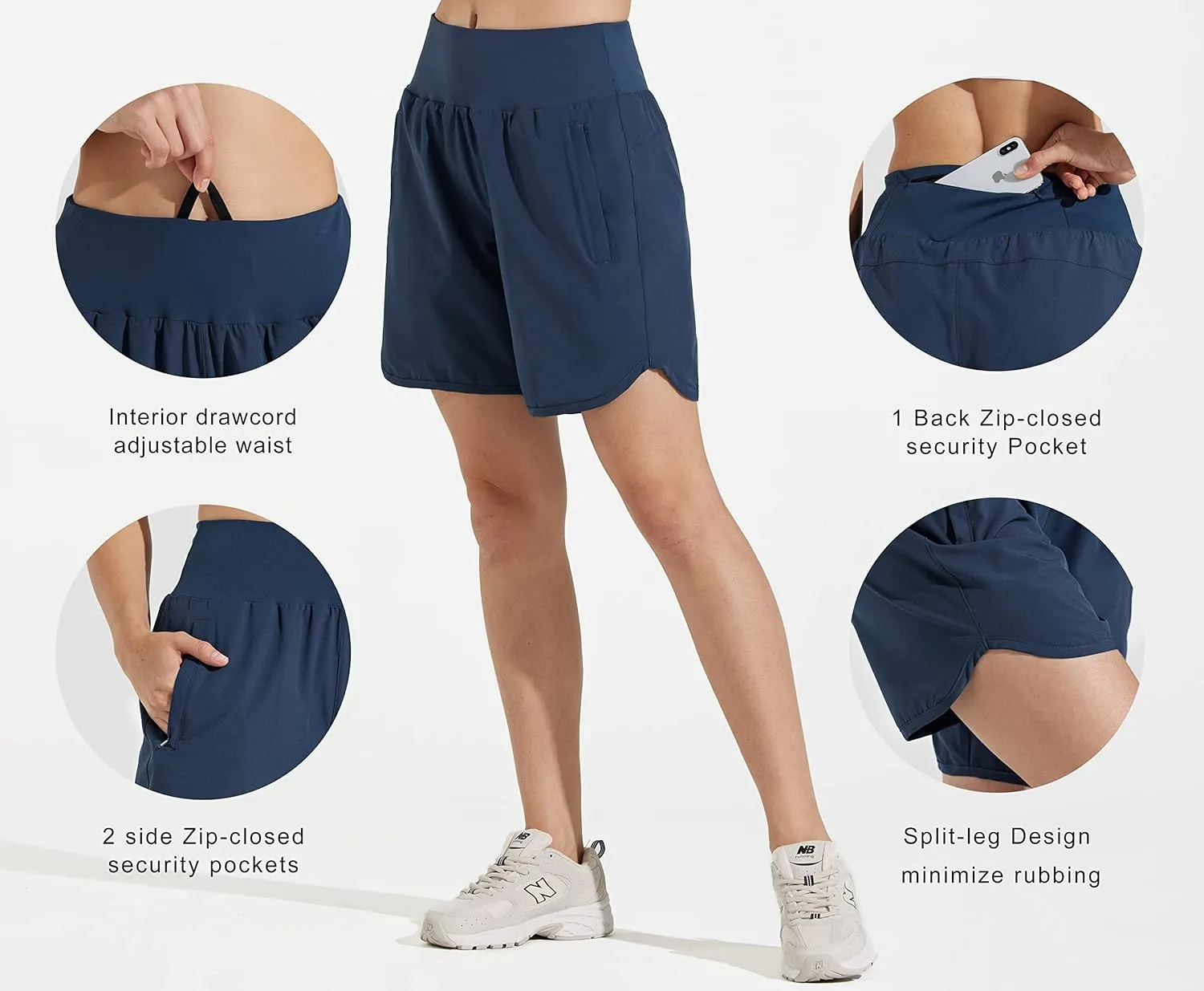 Libin Women's 7" Athletic Running Long Shorts with Liner High Waist Quick Dry Gym Workout Sports Shorts with Zipper Pocketss