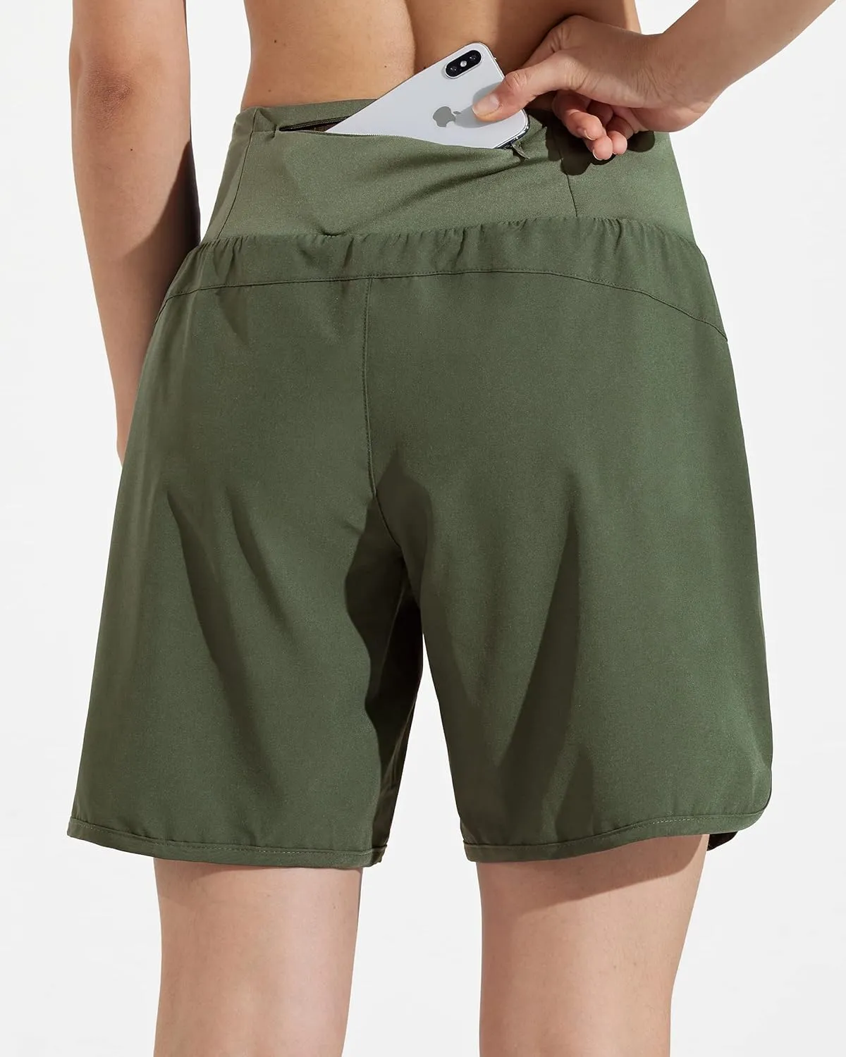 Libin Women's 7" Athletic Running Long Shorts with Liner High Waist Quick Dry Gym Workout Sports Shorts with Zipper Pocketss