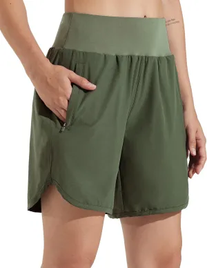 Libin Women's 7" Athletic Running Long Shorts with Liner High Waist Quick Dry Gym Workout Sports Shorts with Zipper Pocketss