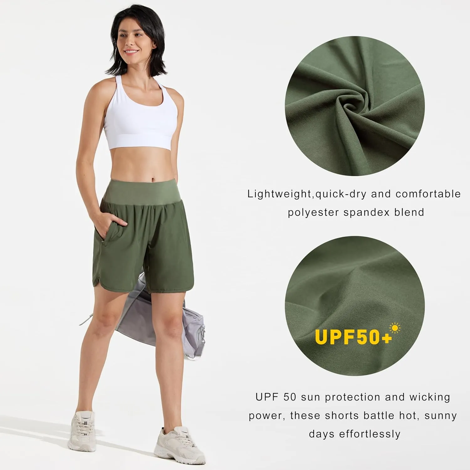 Libin Women's 7" Athletic Running Long Shorts with Liner High Waist Quick Dry Gym Workout Sports Shorts with Zipper Pocketss