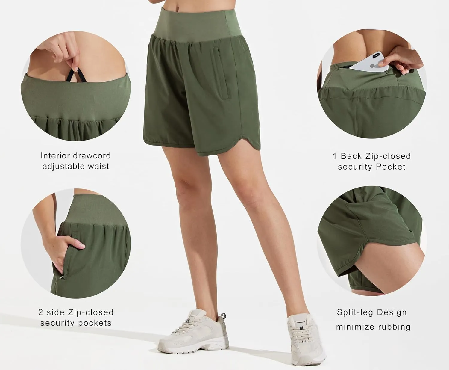 Libin Women's 7" Athletic Running Long Shorts with Liner High Waist Quick Dry Gym Workout Sports Shorts with Zipper Pocketss