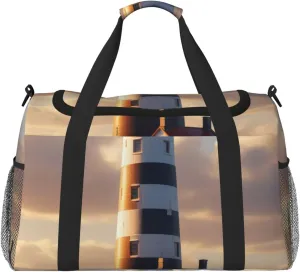 Lighthouse Print Travel Duffle Bag - Foldable Personal Item Travel Bag for Women & Men,Carry-On Convertible Crossbody Tote Bags with Adjustable Shoulder Strap & Pockets 13x10.2x19.7 in