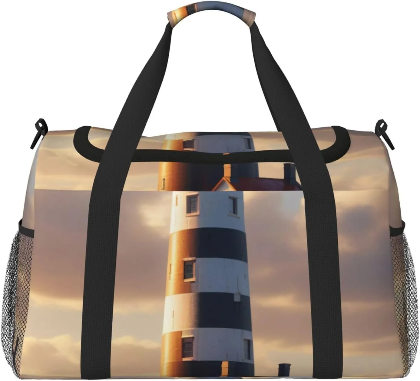 Lighthouse Print Travel Duffle Bag - Foldable Personal Item Travel Bag for Women & Men,Carry-On Convertible Crossbody Tote Bags with Adjustable Shoulder Strap & Pockets 13x10.2x19.7 in
