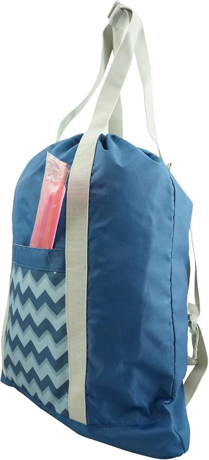 Lightweight Drawstring Backpack Convertible Tote Bag Grocery Shopping Tote Quality Shoulder Gym Bag Blue