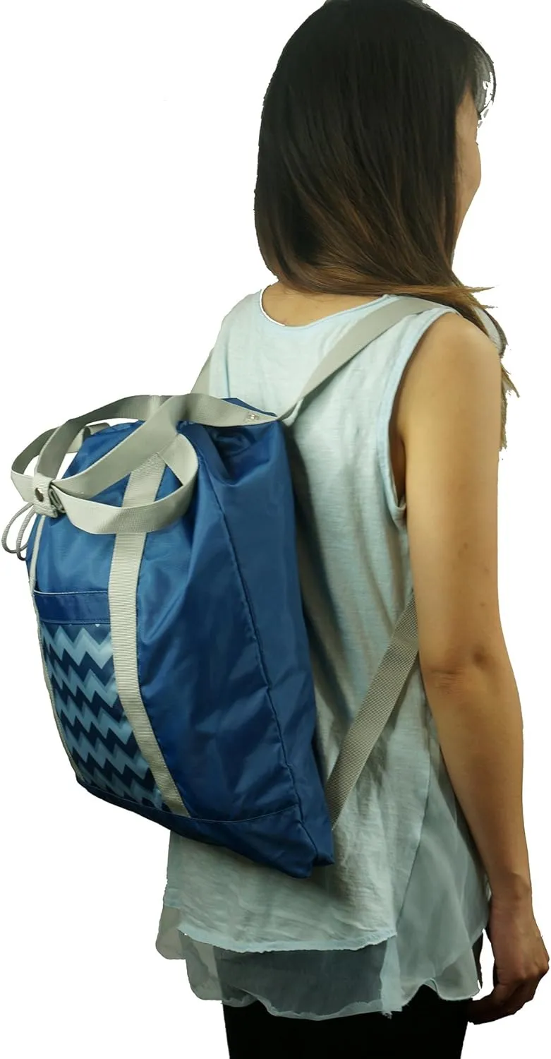 Lightweight Drawstring Backpack Convertible Tote Bag Grocery Shopping Tote Quality Shoulder Gym Bag Blue