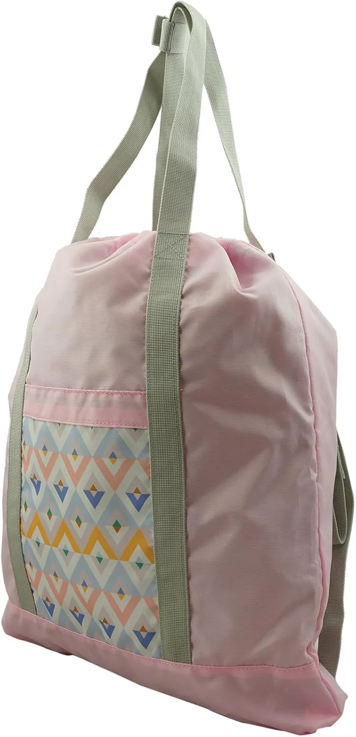 Lightweight Drawstring Backpack Tote Bag 2-in-1 Convertible Reuseable Grocery Shopping Tote Bag Quality Reversible Gym Bag Pattern Pink