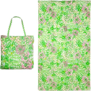 Lilly Pulitzer Towel Tote Bag, Travel Beach Towel with Cotton Tote Bag and Sturdy Straps, 40 x 70, Lime Feeling Good