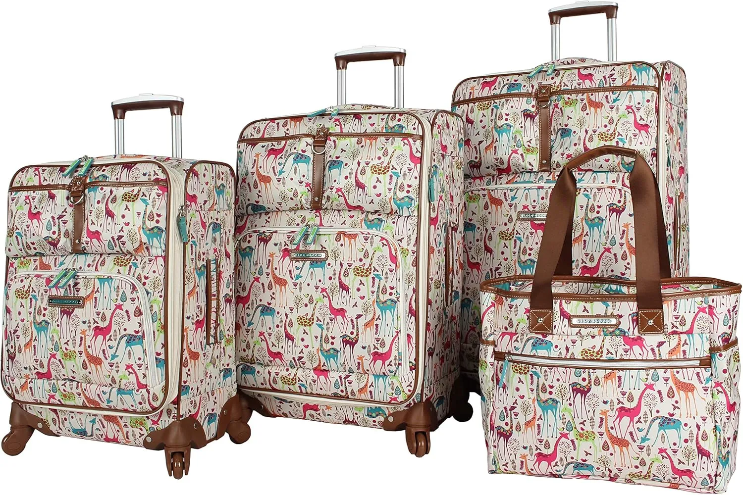 Lily Bloom Luggage Set 4 Piece Suitcase Collection With Spinner Wheels For Woman (Giraffe Park)