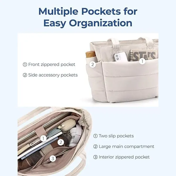 💜Limited Sale 50% OFF 👜Women's Waterproof Bubble Bag 20L Fluffy Tote Bag Quilted Laptop Shoulder Handbag