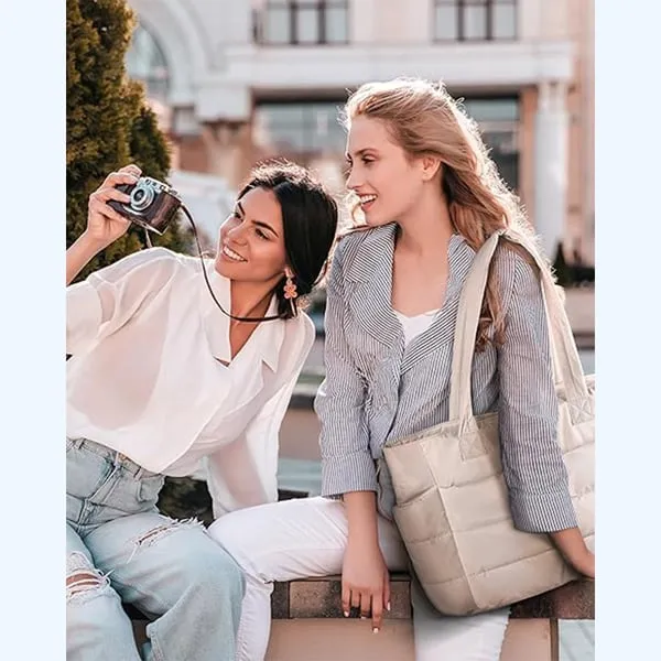 💜Limited Sale 50% OFF 👜Women's Waterproof Bubble Bag 20L Fluffy Tote Bag Quilted Laptop Shoulder Handbag