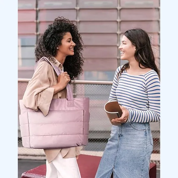 💜Limited Sale 50% OFF 👜Women's Waterproof Bubble Bag 20L Fluffy Tote Bag Quilted Laptop Shoulder Handbag
