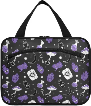 linqin Toiletry Bag for Travel, Frog and Mushroom Magic Evil Eyes Makeup Bag Large Cosmetic Bag Organizer with Hanging Hook for Women Men