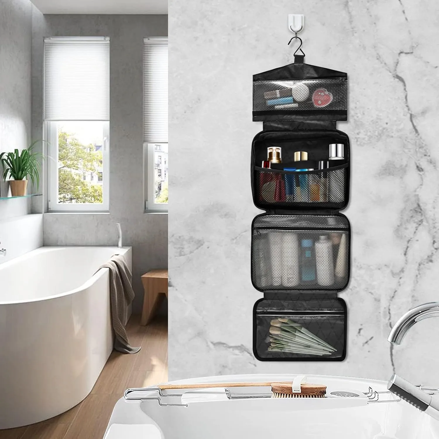 linqin Toiletry Bag for Travel, Frog and Mushroom Magic Evil Eyes Makeup Bag Large Cosmetic Bag Organizer with Hanging Hook for Women Men