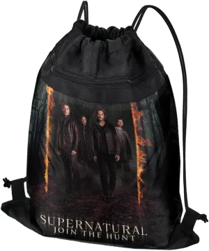 LOGOVISION Supernatural Fire Frame Drawstring Backpack Sports Bag Sackpack 17" x 13", Perfect for Gym, Yoga or Practice
