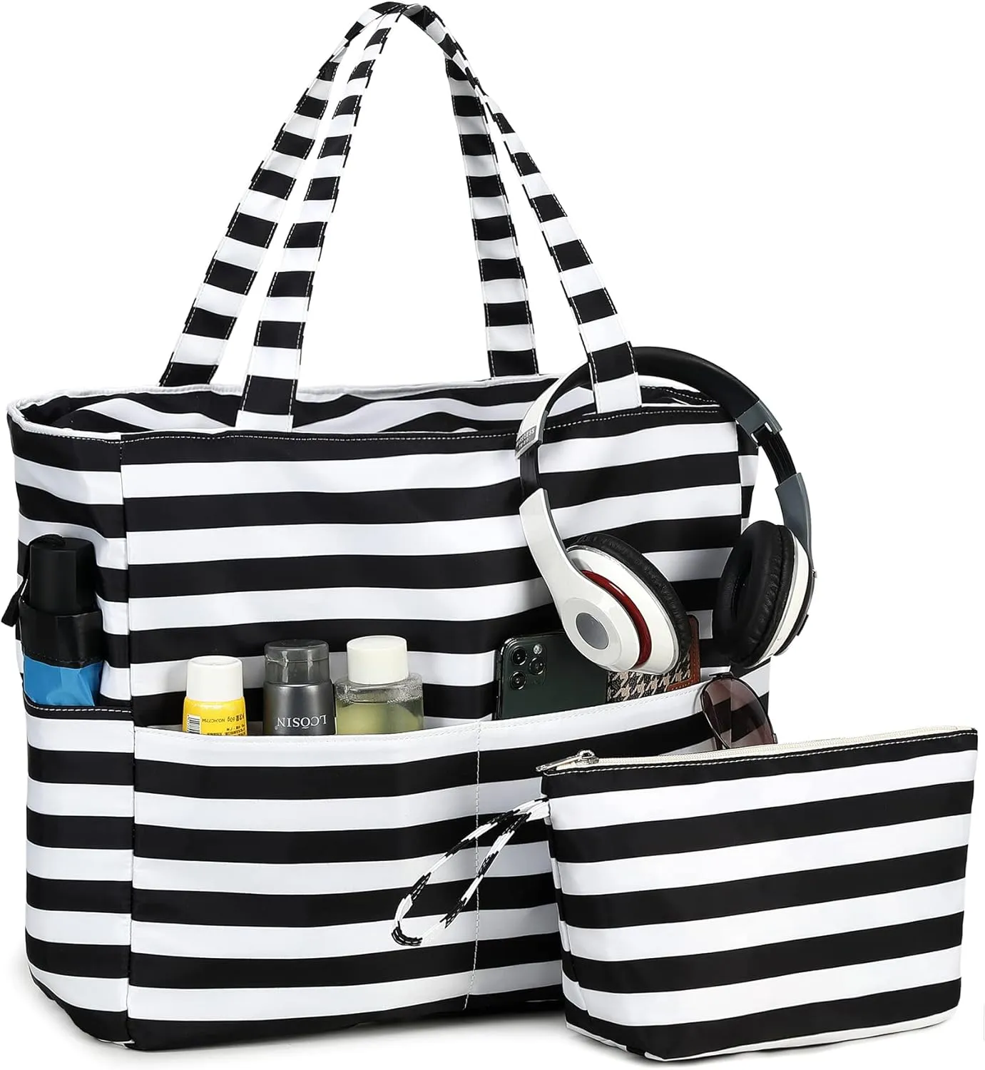 LOIDOU Large Tote Beach Bag Waterproof Sandproof Beach Pool bag with Zipper & Wet Pockets Shoulder Bag Travel Teacher Grocery