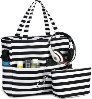 LOIDOU Large Tote Beach Bag Waterproof Sandproof Beach Pool bag with Zipper & Wet Pockets Shoulder Bag Travel Teacher Grocery
