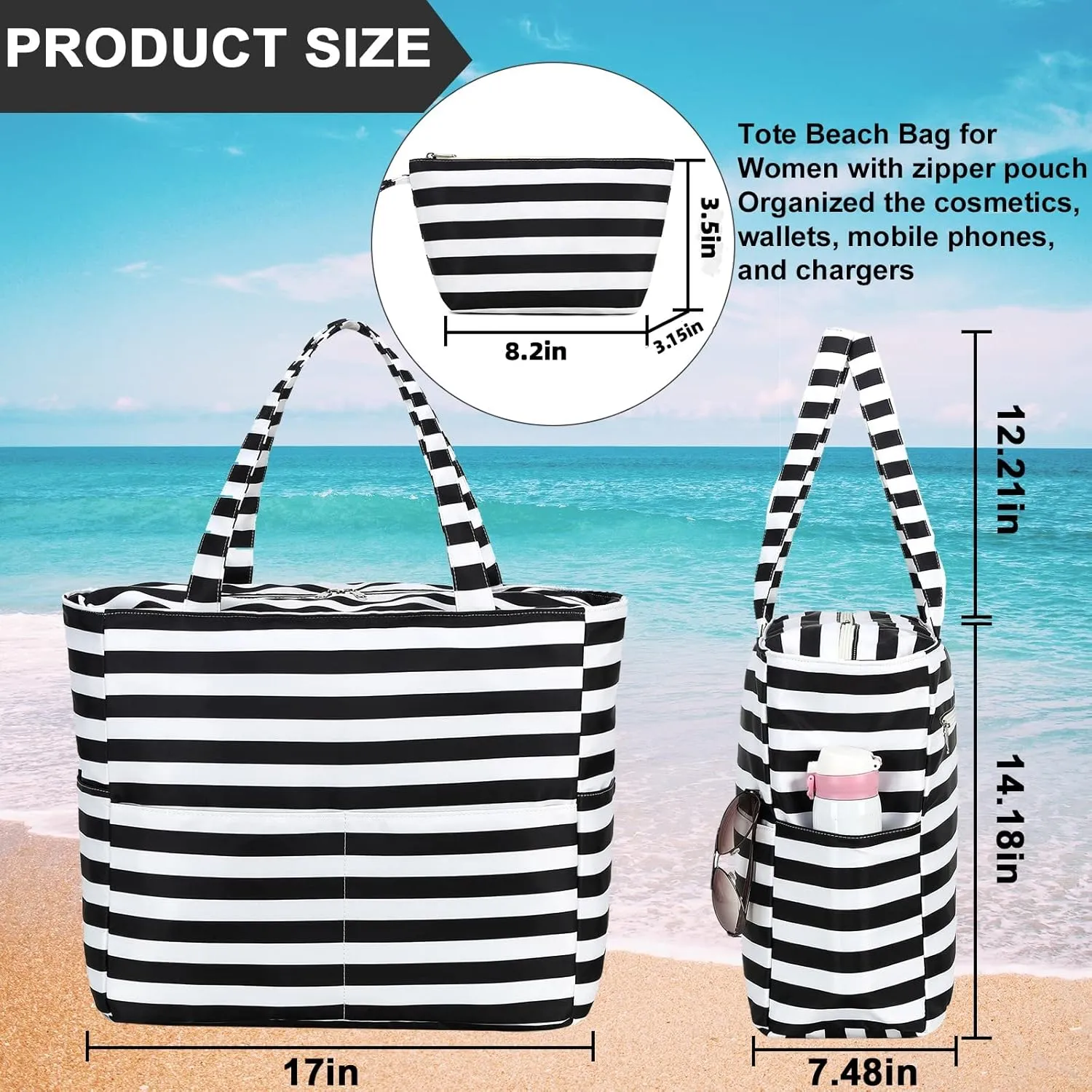 LOIDOU Large Tote Beach Bag Waterproof Sandproof Beach Pool bag with Zipper & Wet Pockets Shoulder Bag Travel Teacher Grocery