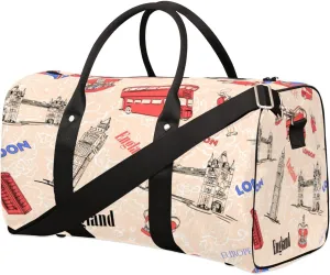 London Attraction Travel Duffle Bag Waterproof Foldable Weekender Bags for Women and Men Durable Carry on Overnight Bag with Shoulder Strap Lightweight Sports Gym Tote Bag