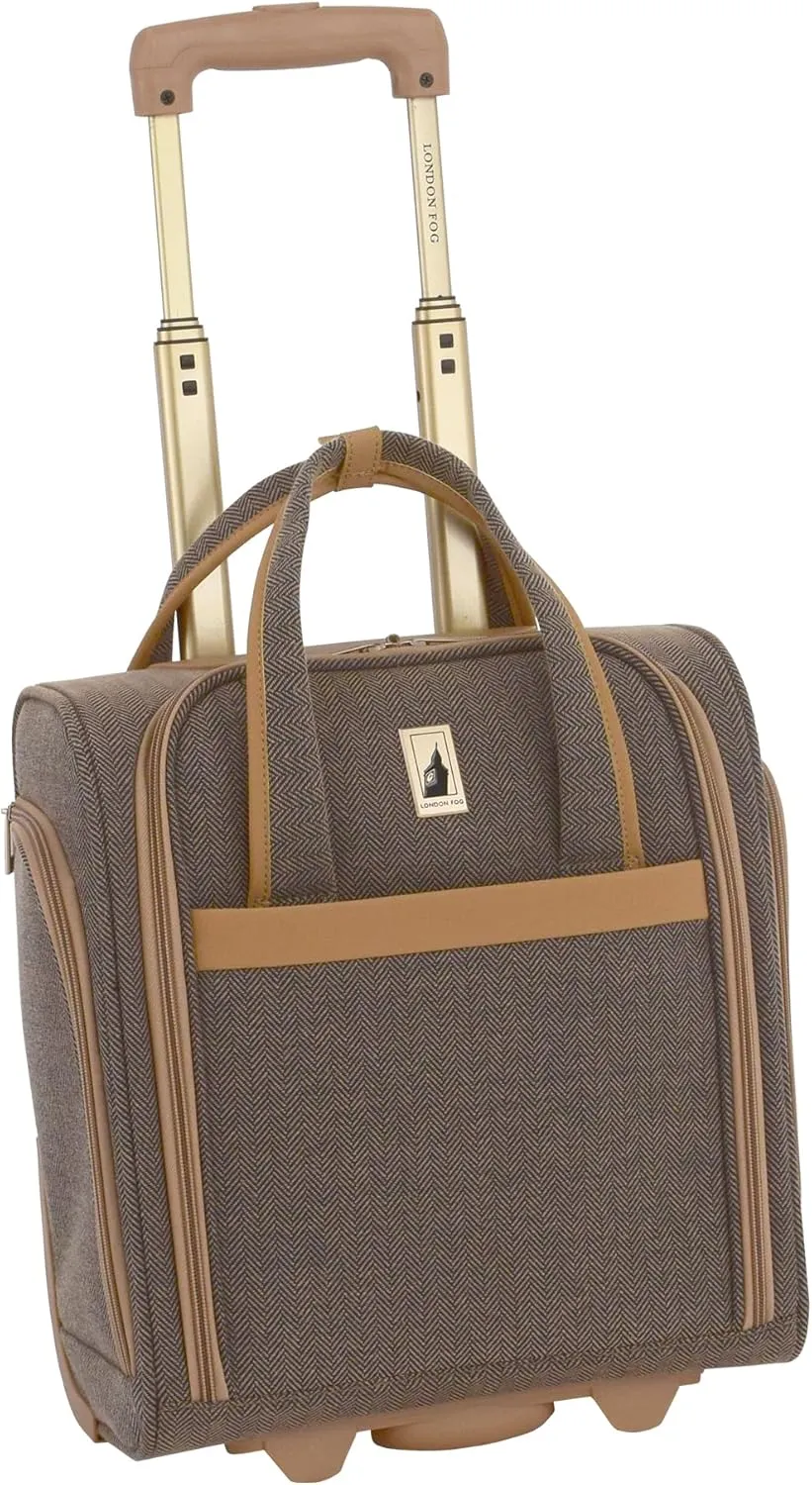 London Fog Kensington Navy Sand Herringbone 15" Verticle Under Seat Bag, 15 inch