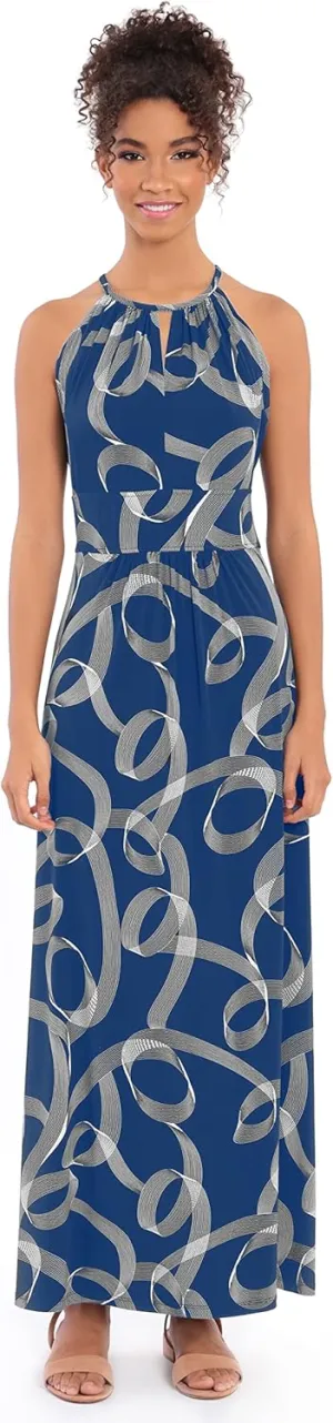 London Times Women's Halter Neckline Signature Morris Maxi Dress Vacation Occasion Event Guest of