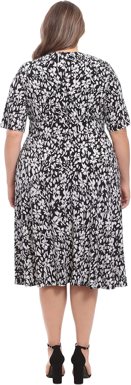 London Times Women's Inset Waist Midi Short Sleeve