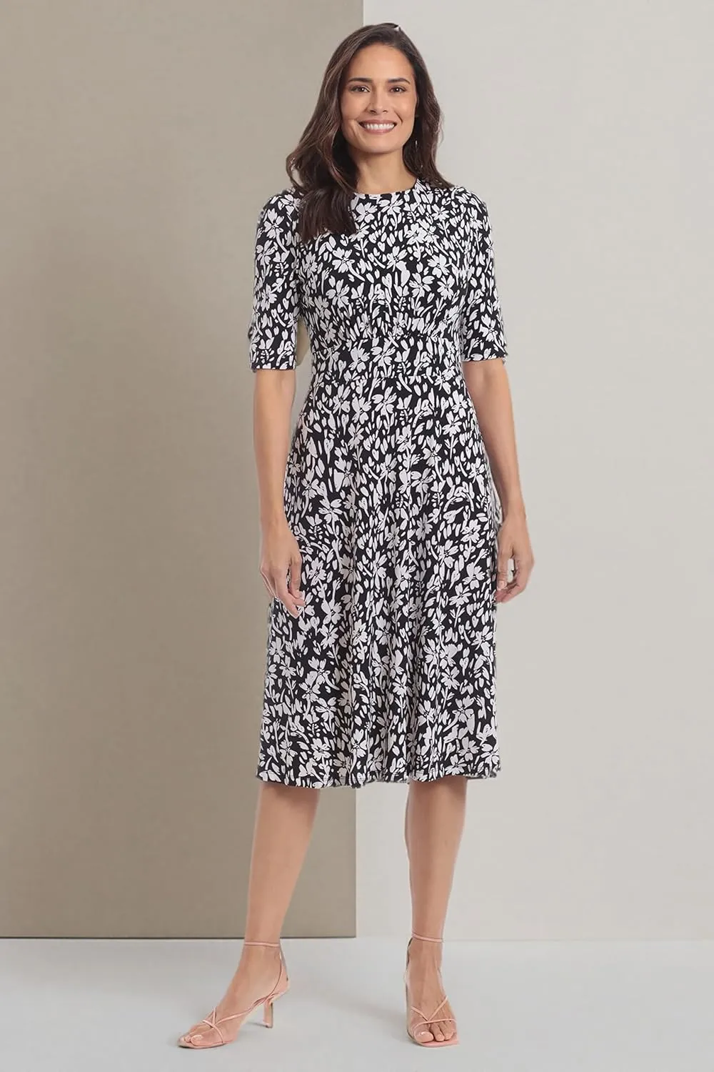 London Times Women's Inset Waist Midi Short Sleeve