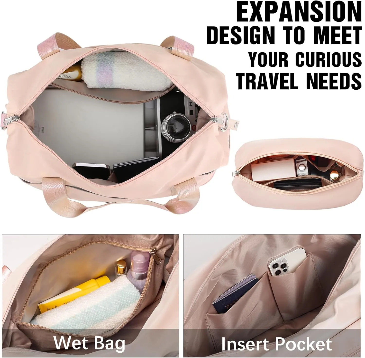 LONG VACATION 3 Piece Luggage Set 20 IN Carry on Suitcase ABS PC Handshell Luggage with Spinner Wheels & YKK Zipper TSA Lock (PINK, 20-Inch)