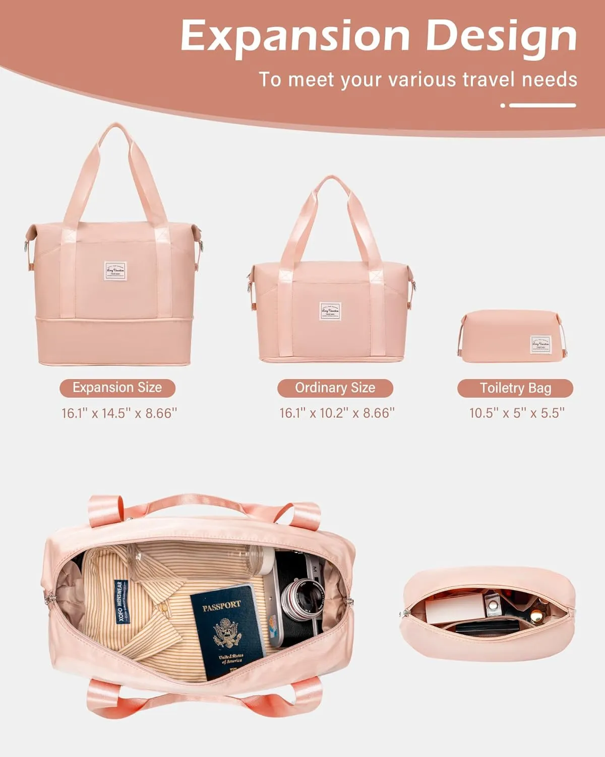 LONG VACATION 3 Piece Luggage Set 20 IN Carry on Suitcase ABS PC Handshell Luggage with Spinner Wheels & YKK Zipper TSA Lock (PINK, 20-Inch)