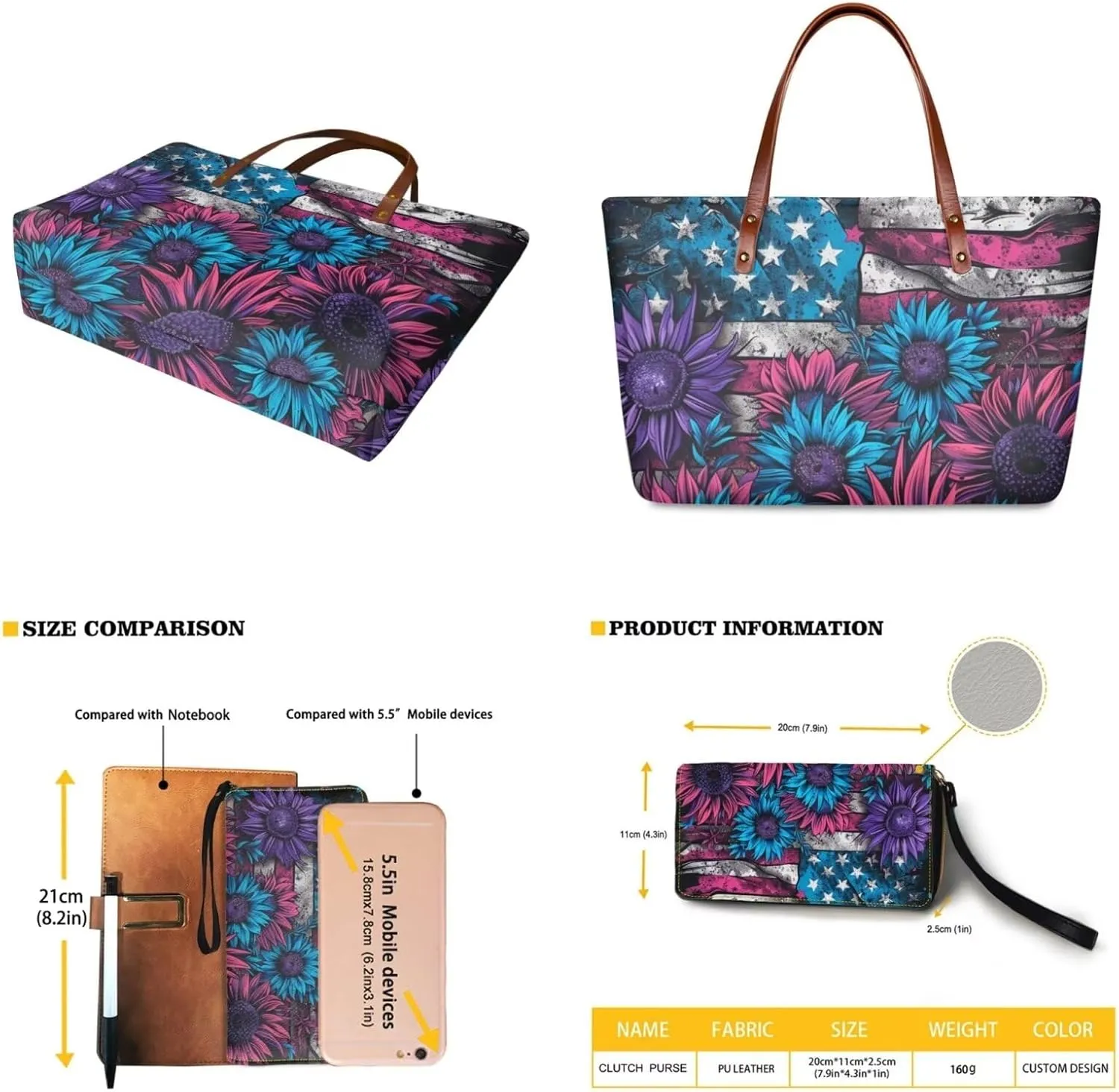 Lotusorchid 2 Pcs Hand bags Purses, Women Top Handle Bag Satchel Shoulder Bag, Large Tote Handbag with PU Wallet