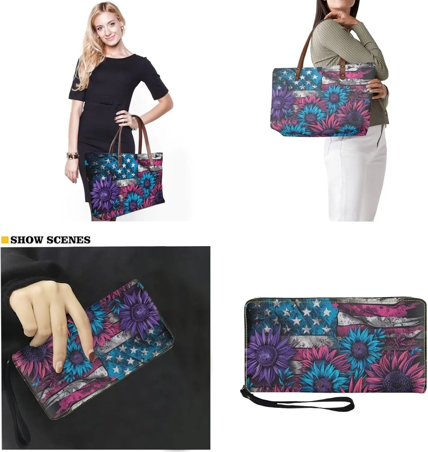 Lotusorchid 2 Pcs Hand bags Purses, Women Top Handle Bag Satchel Shoulder Bag, Large Tote Handbag with PU Wallet