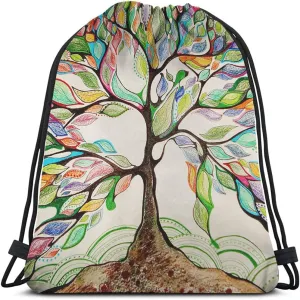 Love Tree Drawstring Bags Backpack Bag Rainbow Colorful Tree Leaves Season Life Beautiful Art Big Branch Spring Series Sport Gym Sack Drawstring Bag String Bag Yoga Bag for Men Women