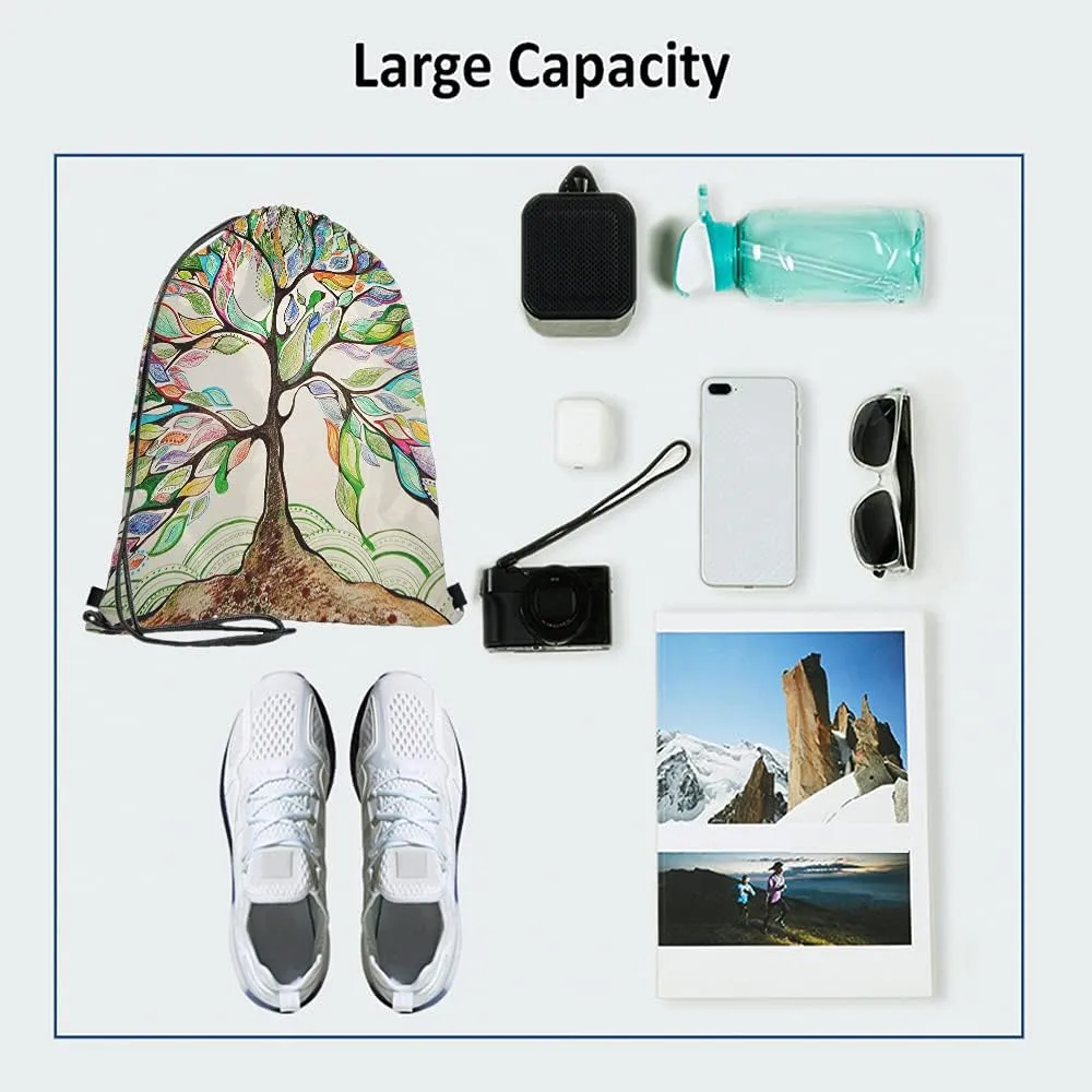 Love Tree Drawstring Bags Backpack Bag Rainbow Colorful Tree Leaves Season Life Beautiful Art Big Branch Spring Series Sport Gym Sack Drawstring Bag String Bag Yoga Bag for Men Women